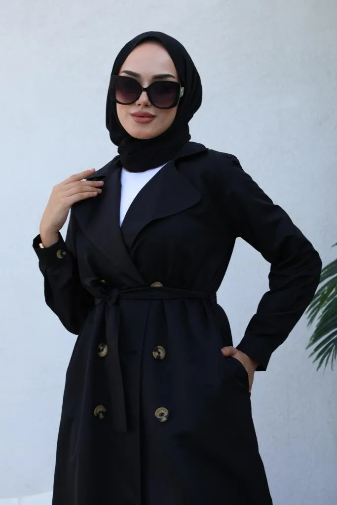 BNG Women Boyfriend Hijab Trench Coat Black - Clermont