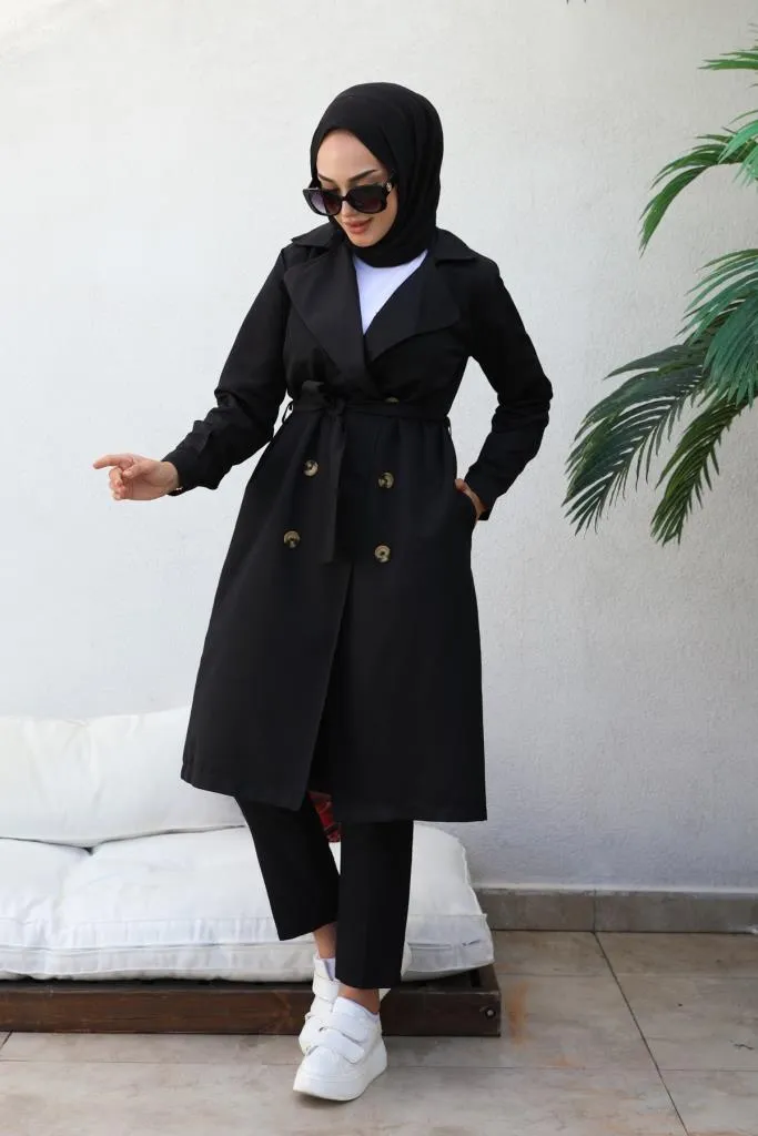 BNG Women Boyfriend Hijab Trench Coat Black - Clermont
