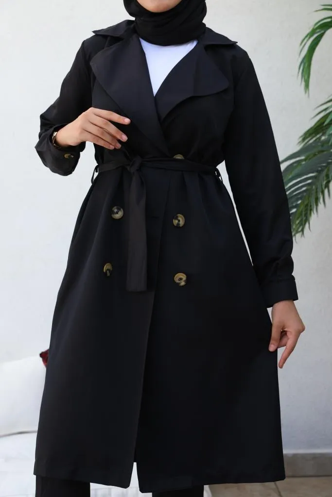 BNG Women Boyfriend Hijab Trench Coat Black - Clermont