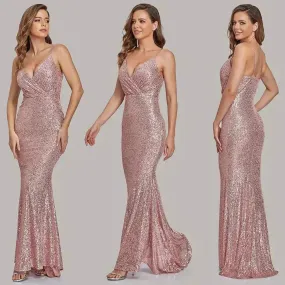 Body Fitted Wedding Bridesmaid Party Sequined Champagne lovely Long Dress