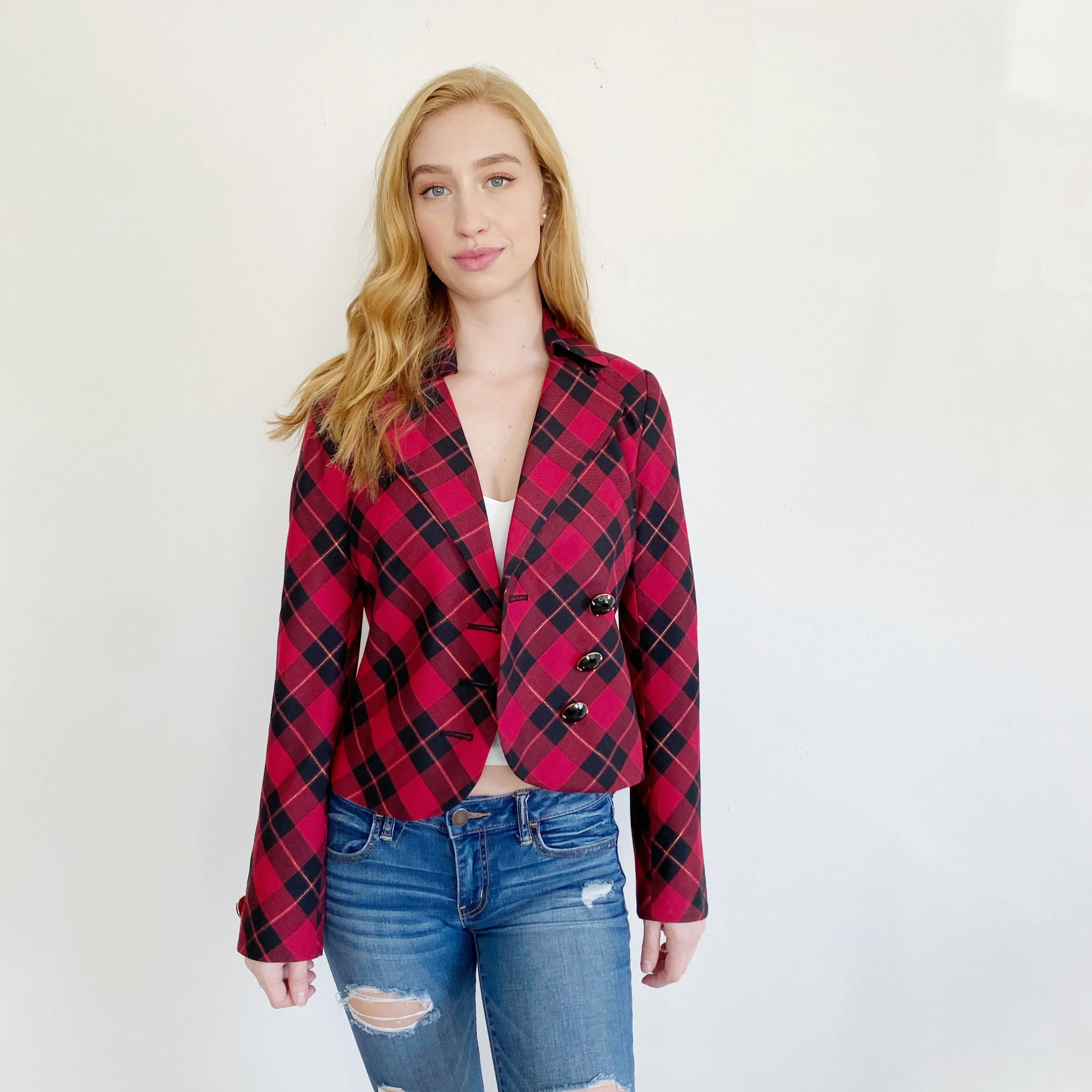 Boston Proper Double Breasted Plaid Blazer Jacket 6