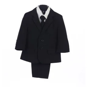 Boys Black Jacket Vest Tie Pocket Square Shirt Pant 5 Pc Suit 2T-7