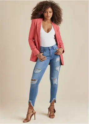 Button-Front Blazer - Rust
