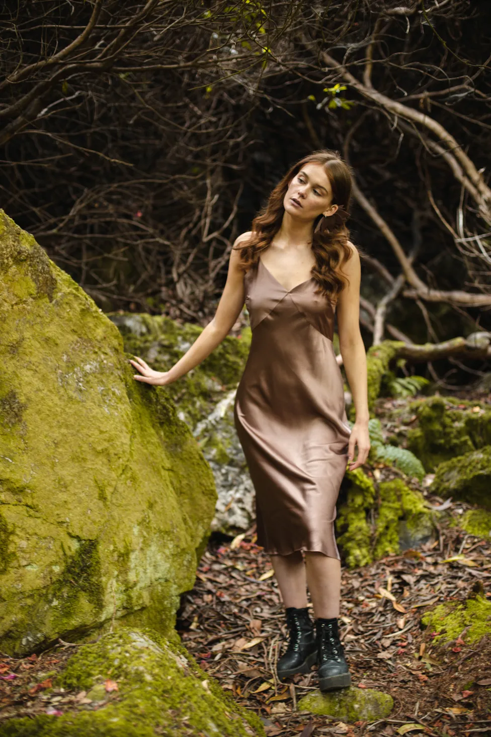 Cappuccino Organic Peace Silk Midi Slip Dress