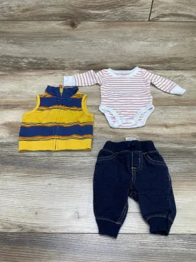 Carter's 3pc Striped Vest Set Yellow/White sz Newborn