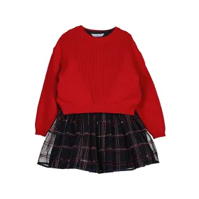 Cherry Red Sweater & Plaid Tulle Dress