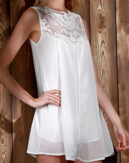 Chiffon Lace  Sleeveless Dress