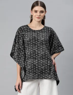 Cottinfab Women Printed Kimono Sleeves Crepe Kaftan Longline Top