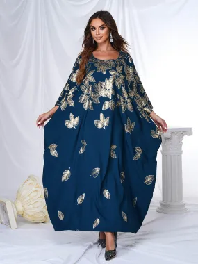 Crew Neck Cocoon Leaf Gilded Dress ME00204