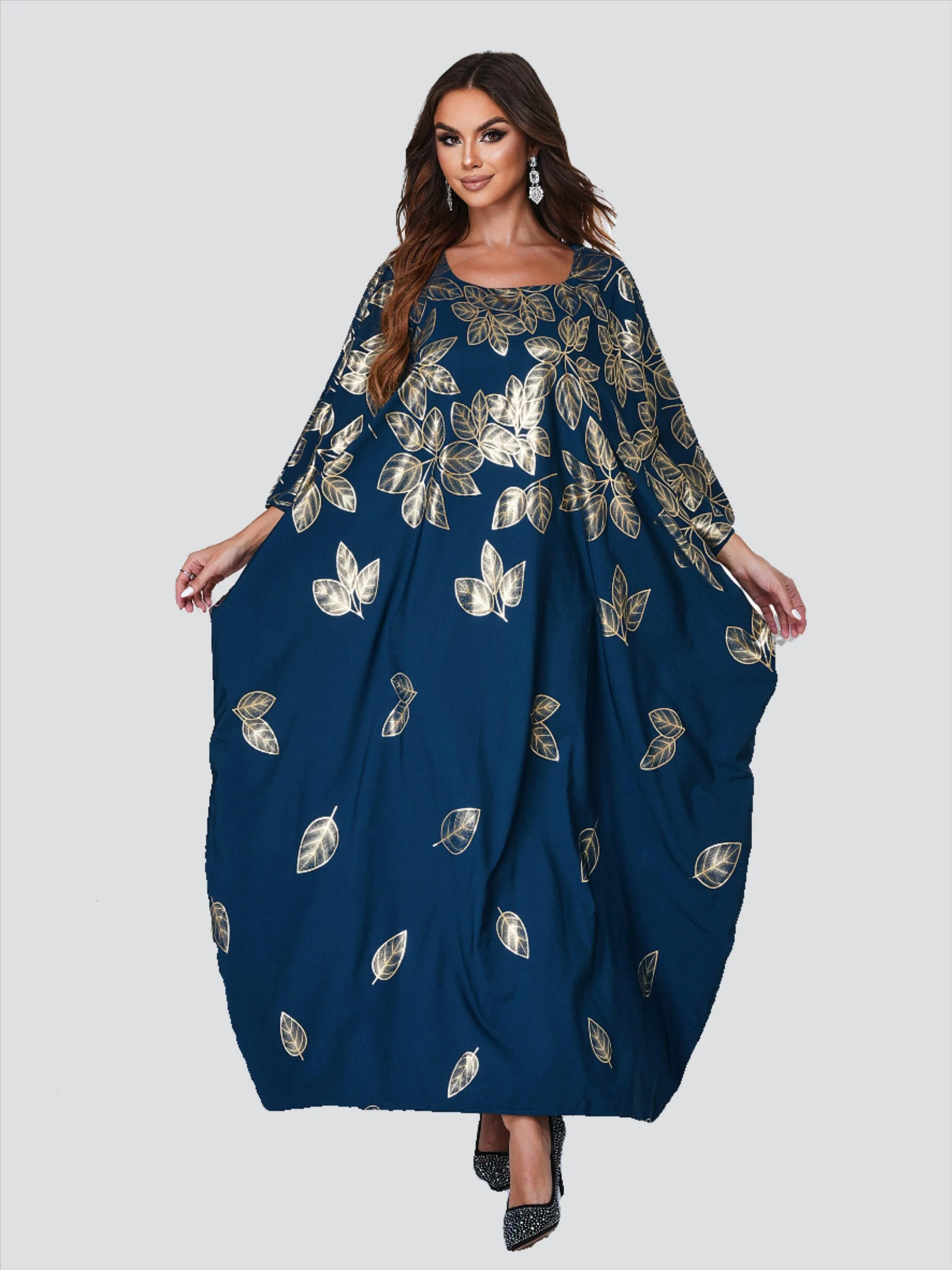 Crew Neck Cocoon Leaf Gilded Dress ME00204