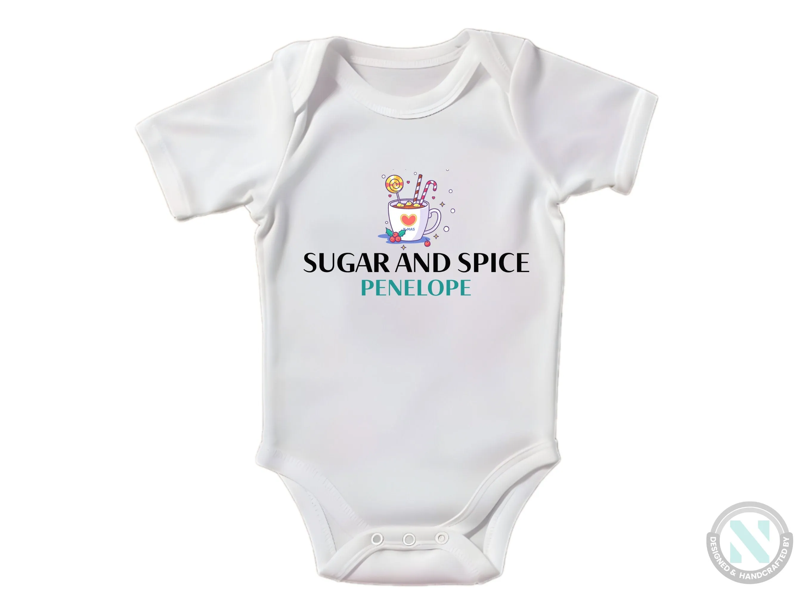 Custom Name Baby Bodysuit for kids With "Sugar And Spice"