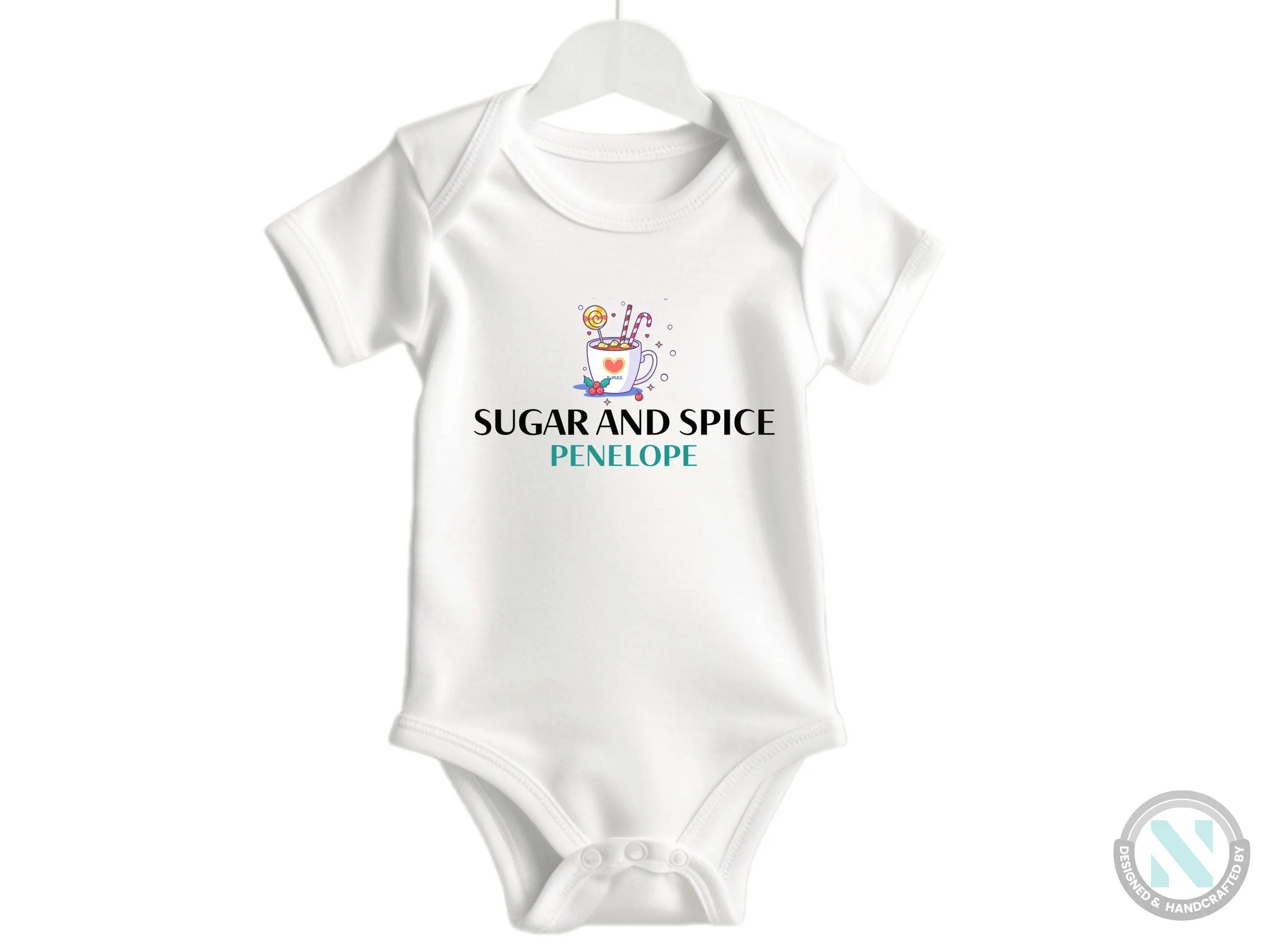 Custom Name Baby Bodysuit for kids With "Sugar And Spice"