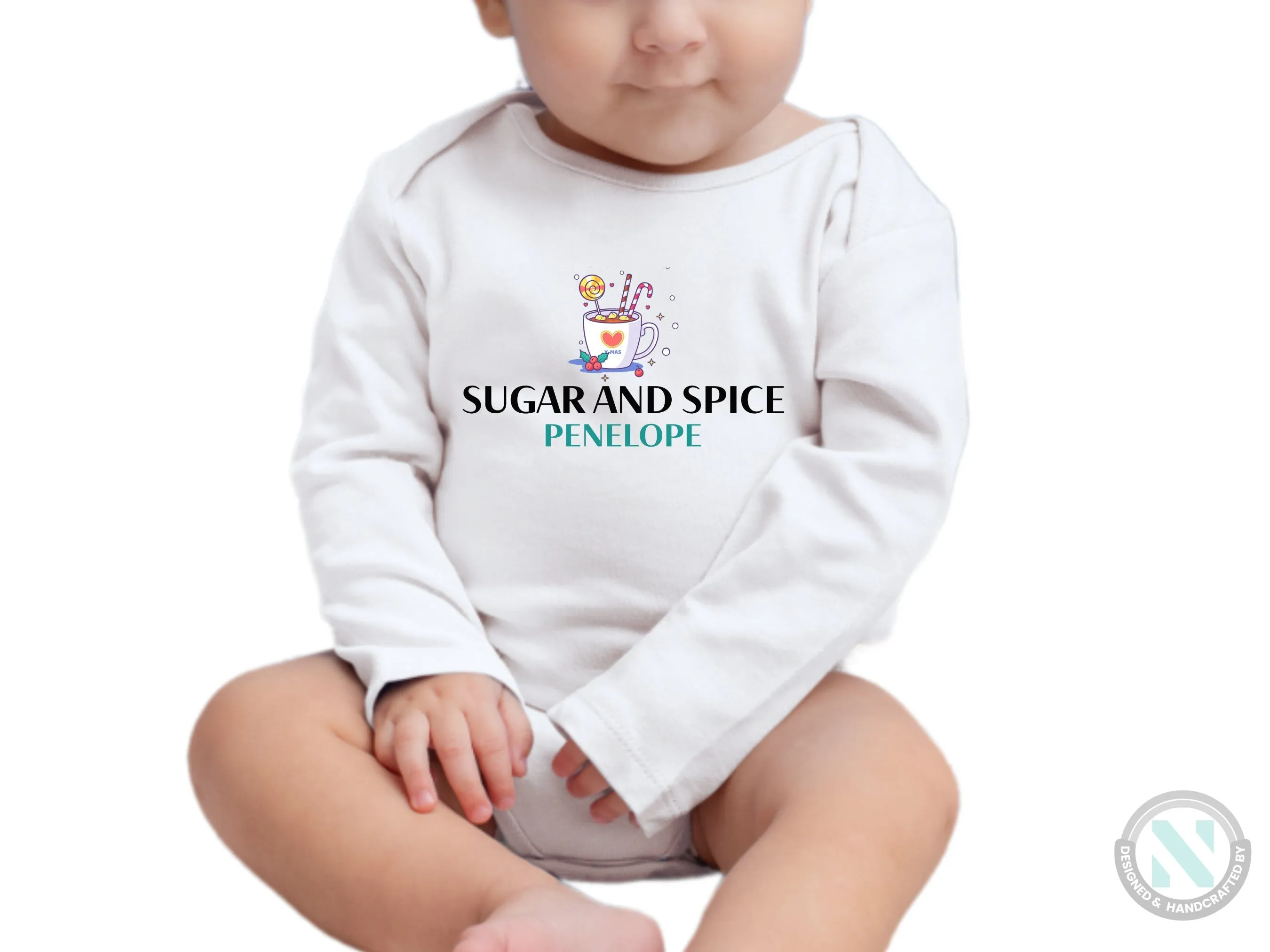 Custom Name Baby Bodysuit for kids With "Sugar And Spice"