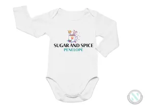 Custom Name Baby Bodysuit for kids With "Sugar And Spice"