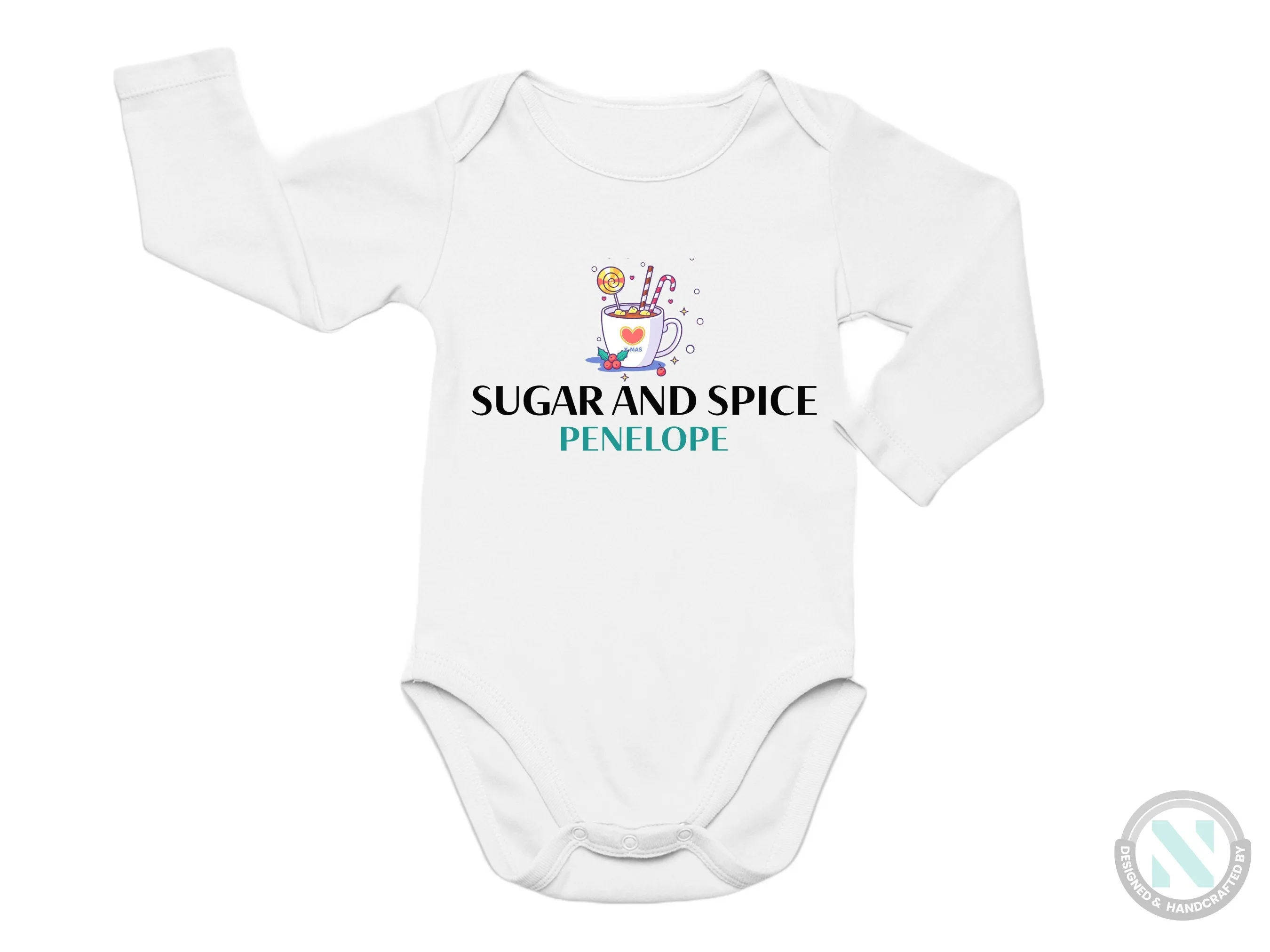 Custom Name Baby Bodysuit for kids With "Sugar And Spice"