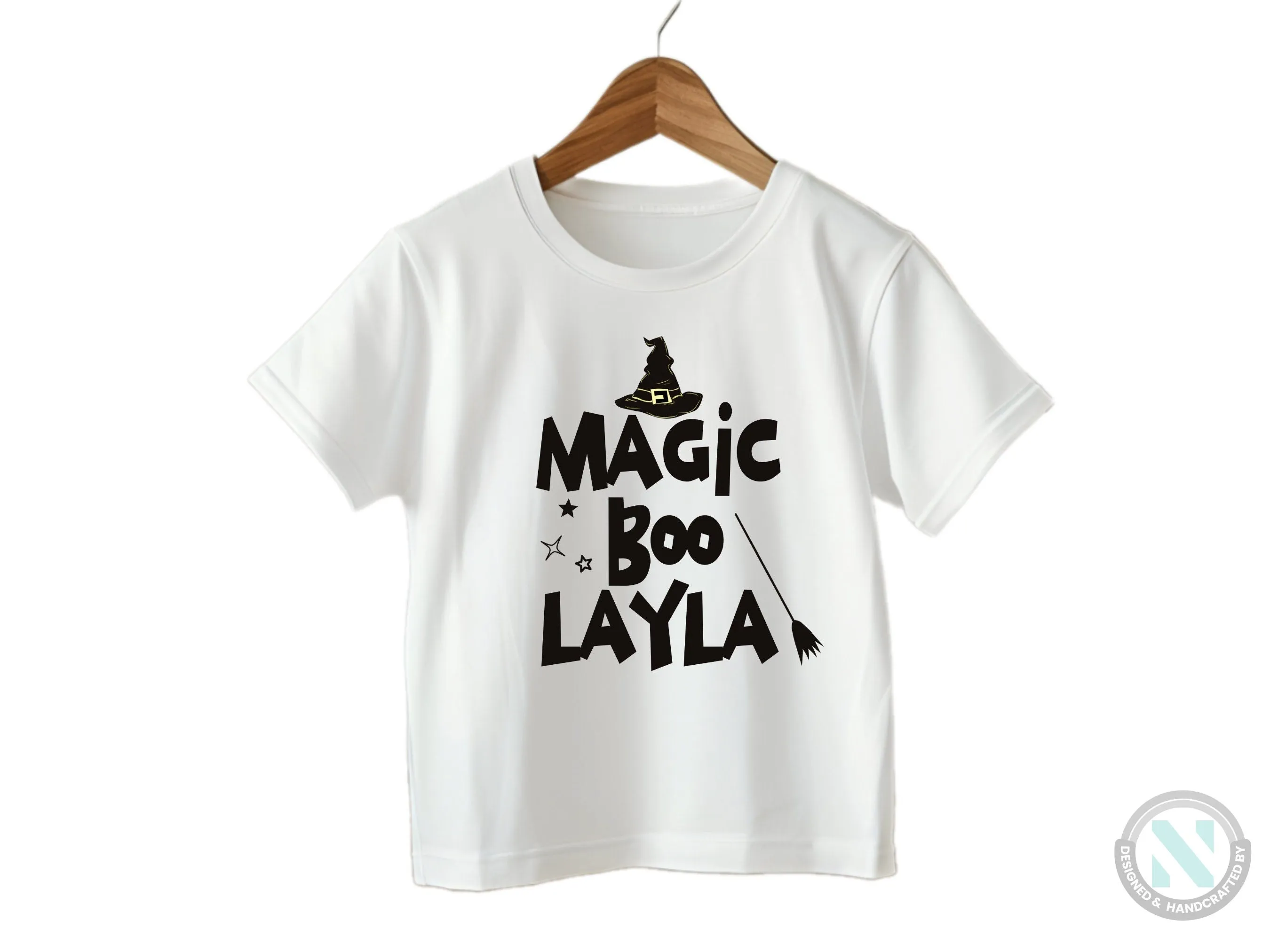 Custom Name Halloween Bodysuit Gift for Baby Girls with “Magic Boo "