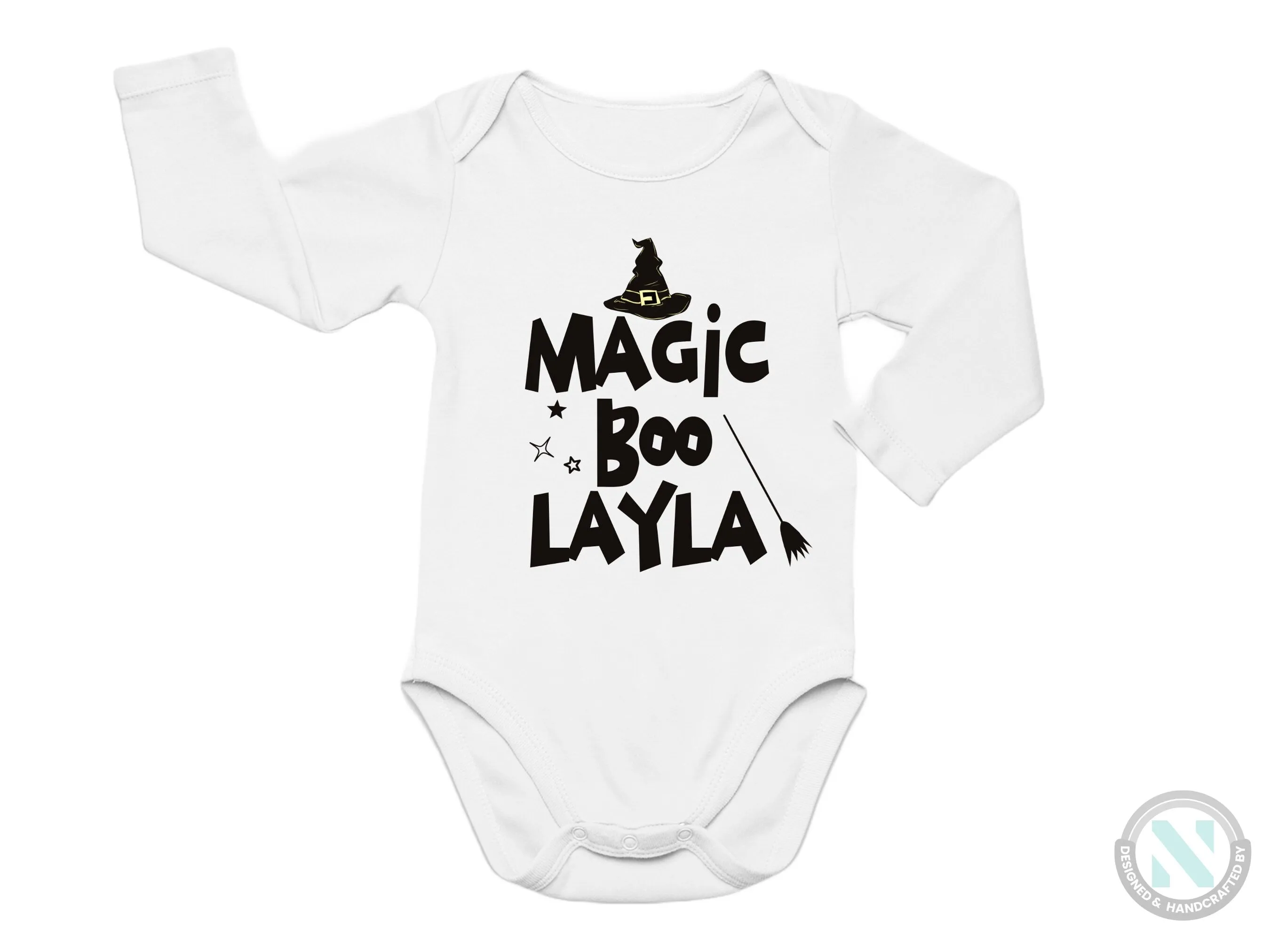 Custom Name Halloween Bodysuit Gift for Baby Girls with “Magic Boo "