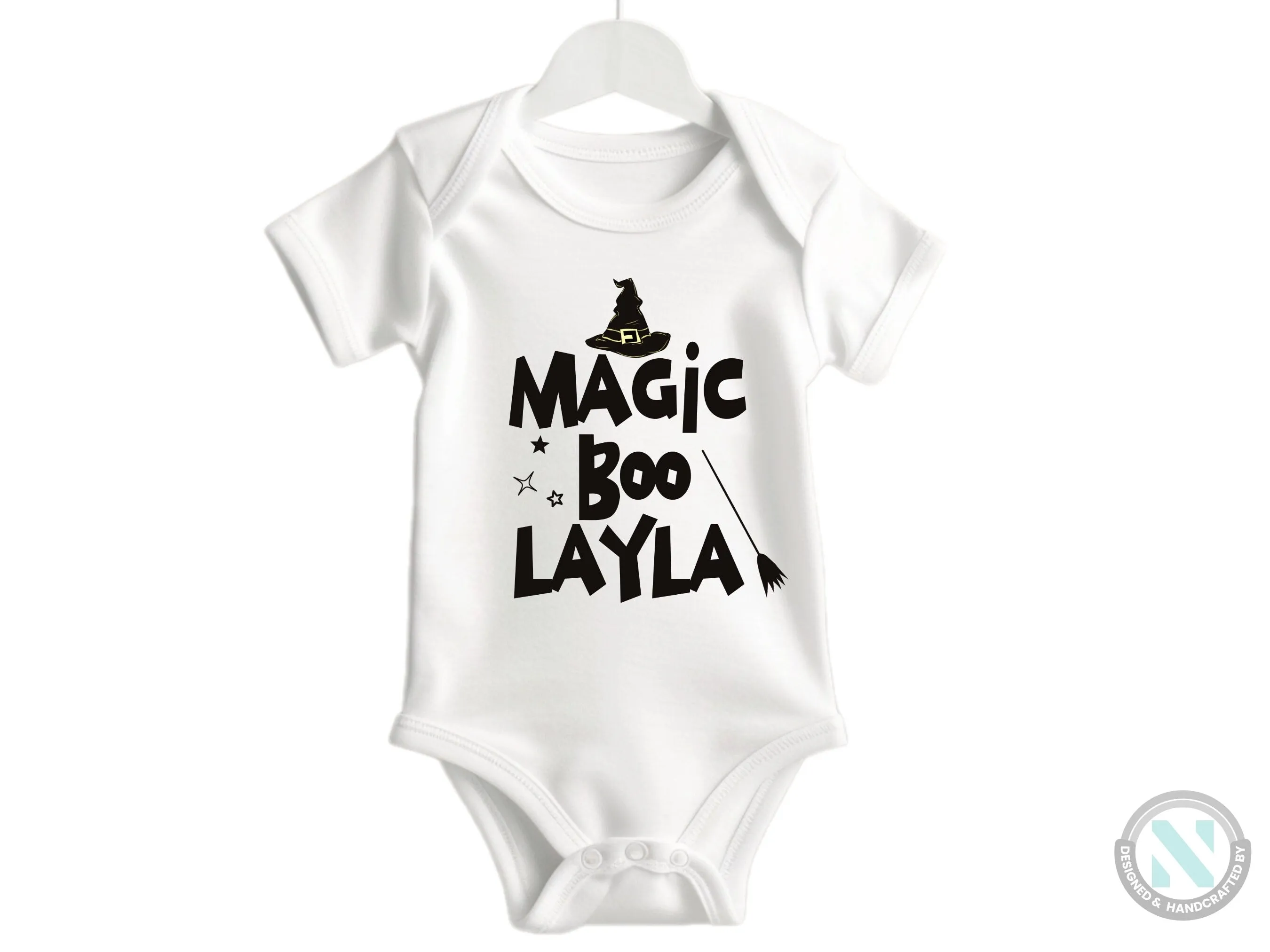 Custom Name Halloween Bodysuit Gift for Baby Girls with “Magic Boo "