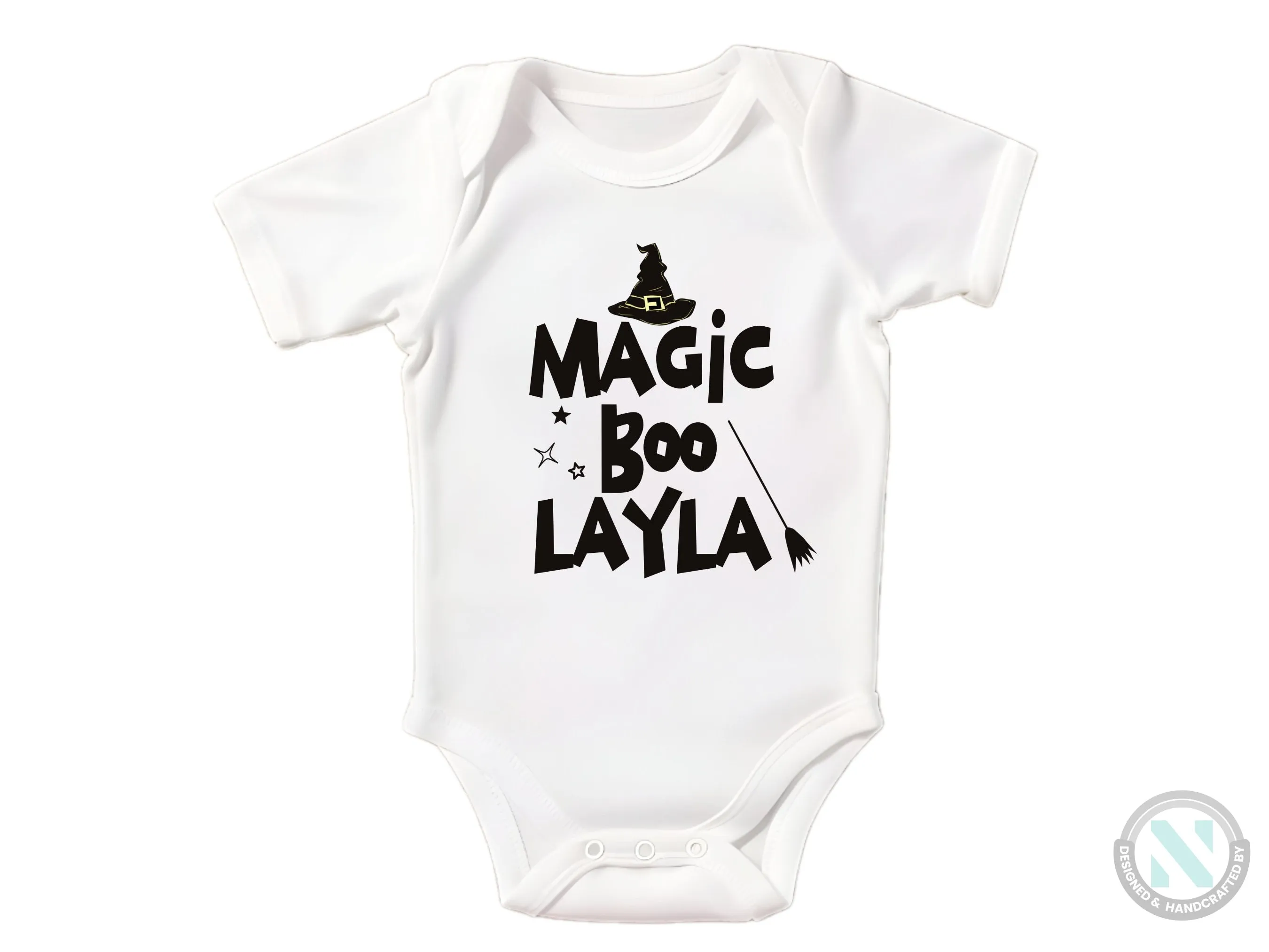 Custom Name Halloween Bodysuit Gift for Baby Girls with “Magic Boo "