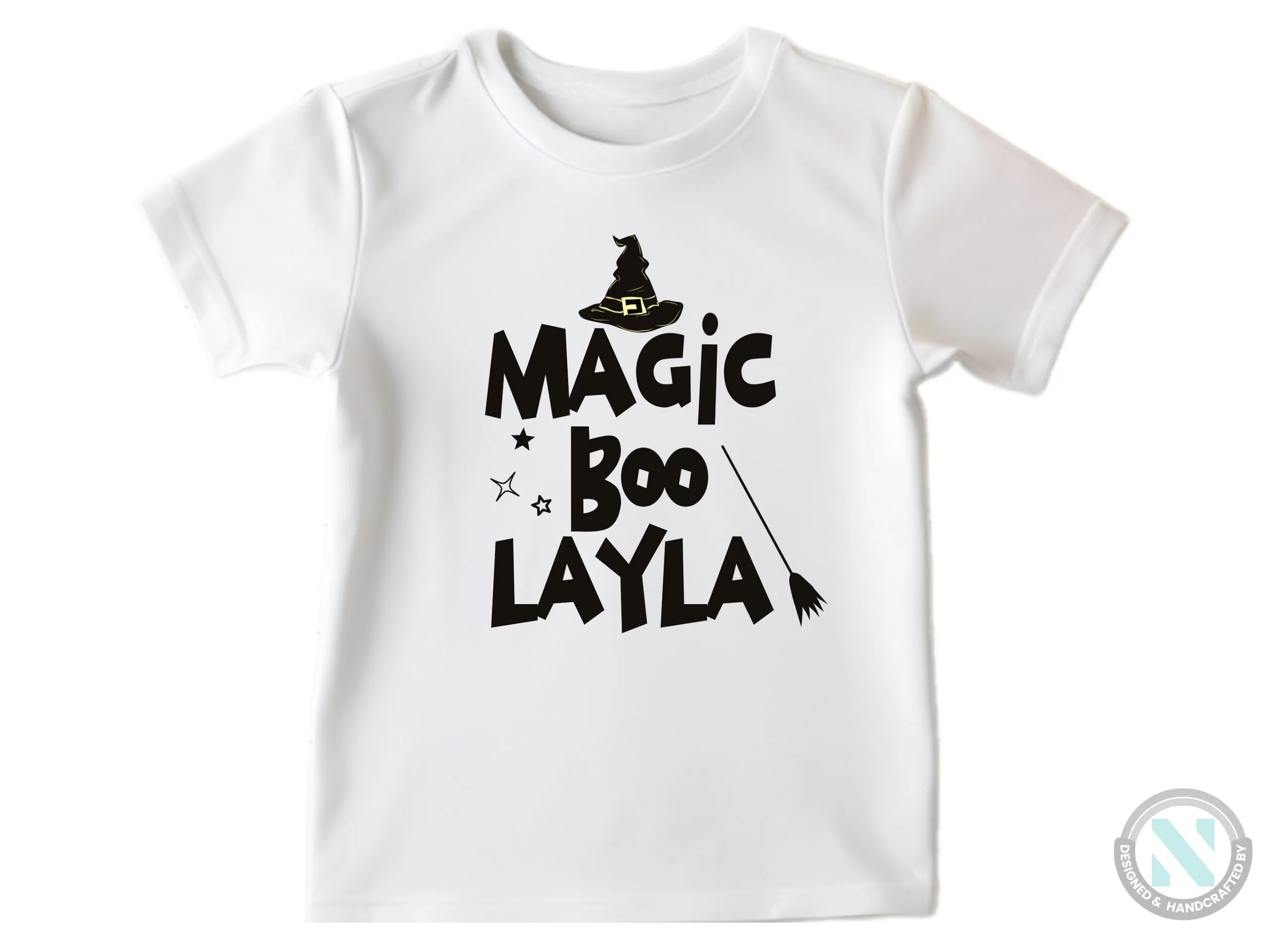 Custom Name Halloween Bodysuit Gift for Baby Girls with “Magic Boo "
