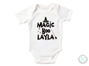 Custom Name Halloween Bodysuit Gift for Baby Girls with “Magic Boo "