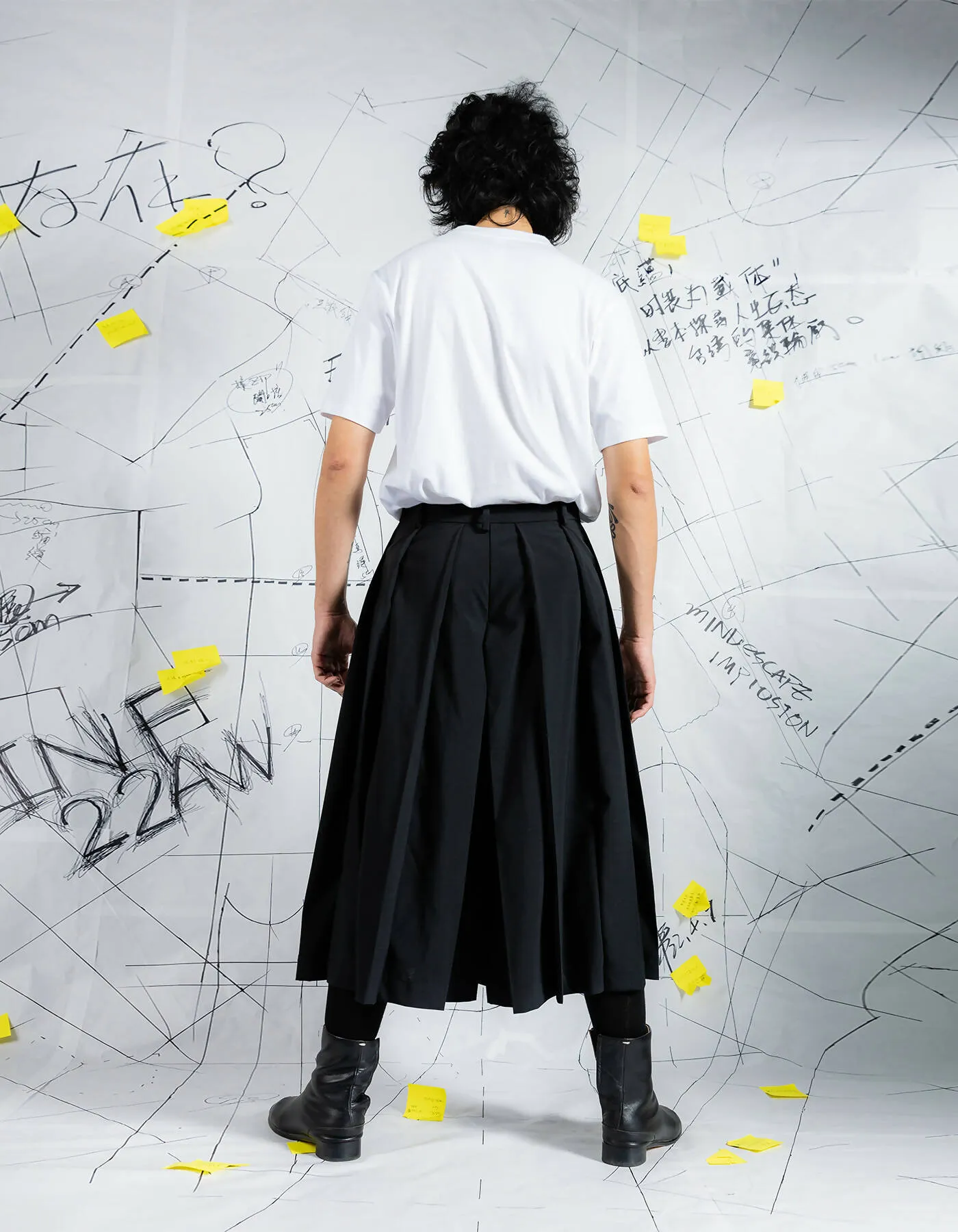 Deconstructed Wide-Leg Skirt Pants With Pleats In Back