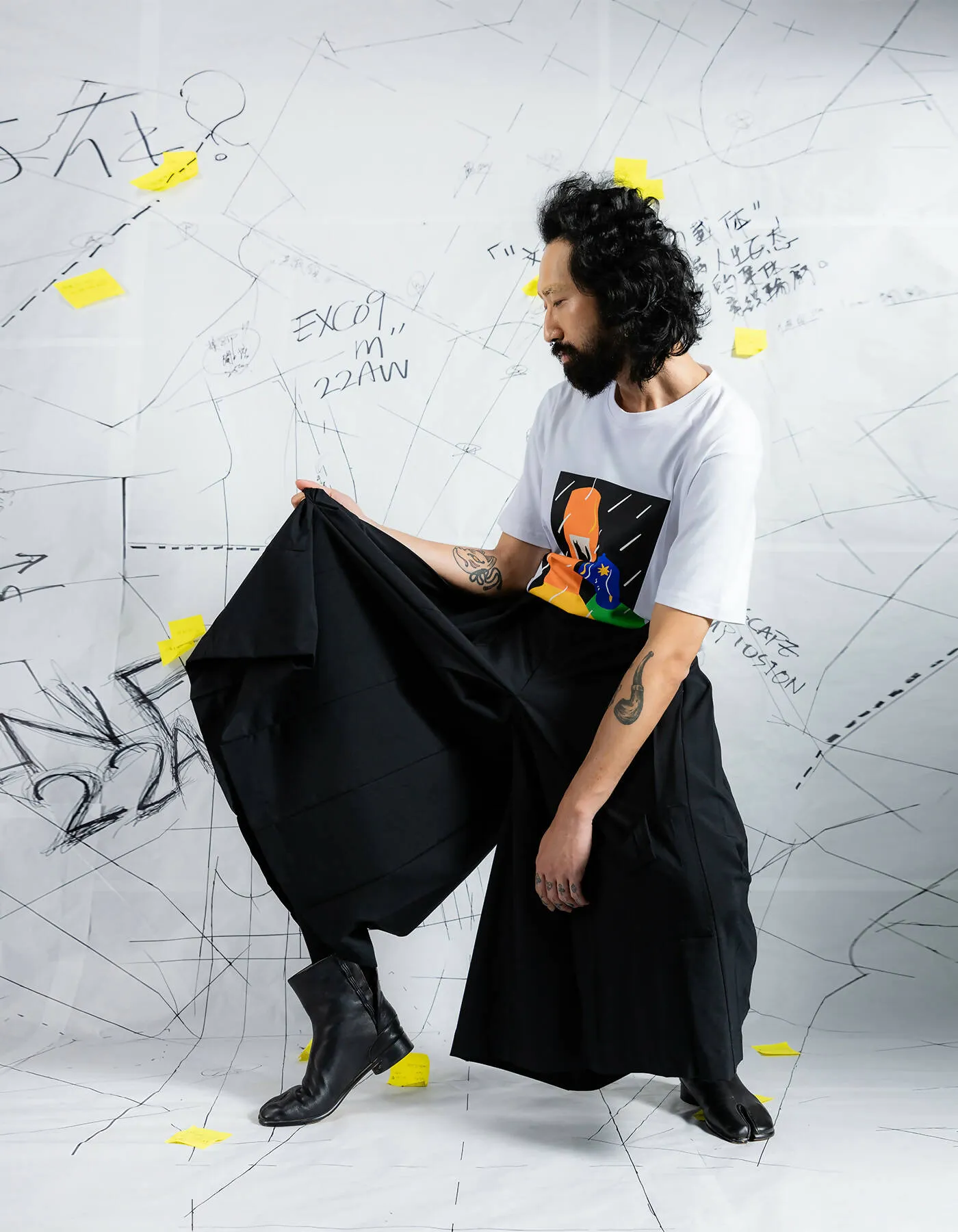 Deconstructed Wide-Leg Skirt Pants With Pleats In Back