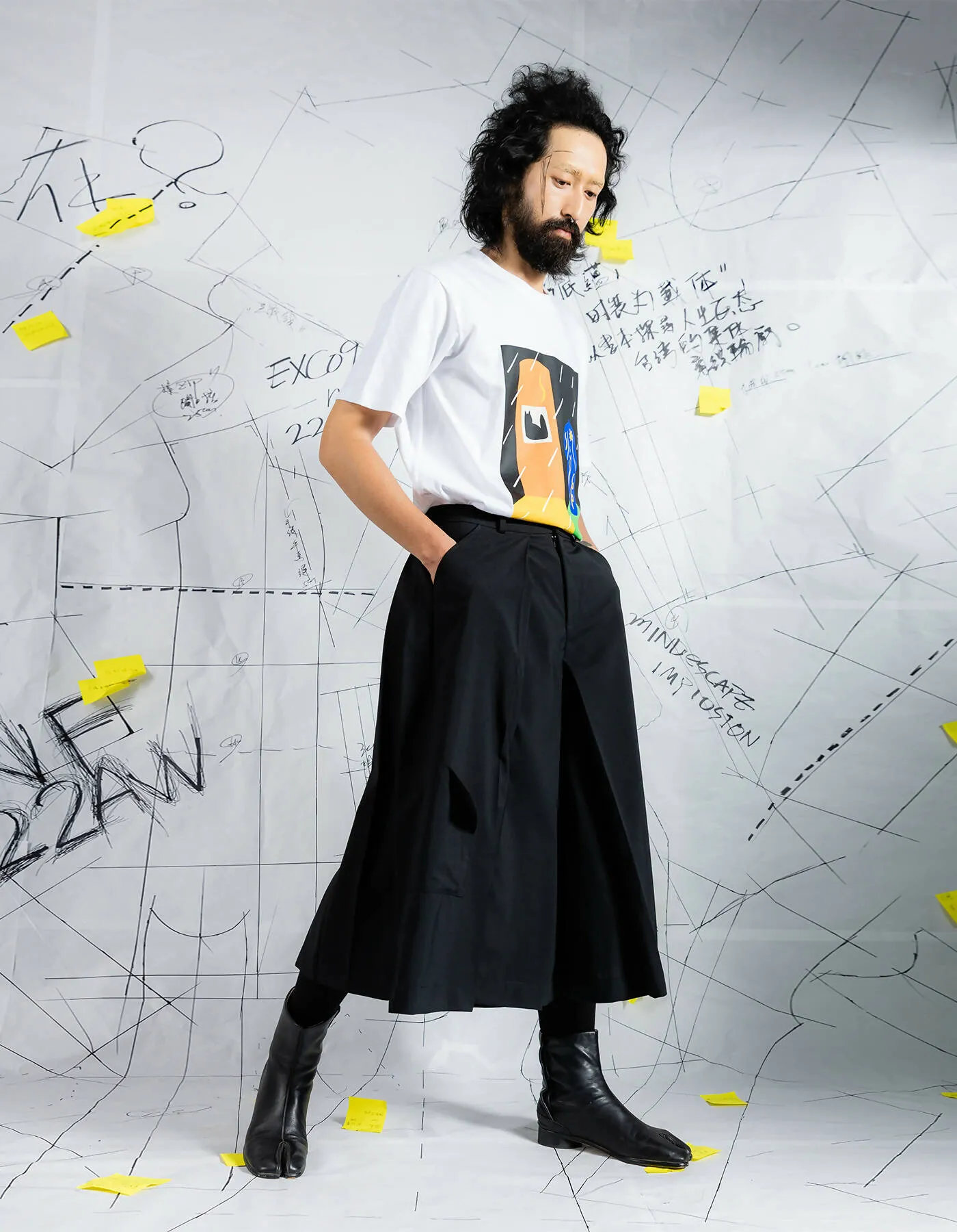 Deconstructed Wide-Leg Skirt Pants With Pleats In Back