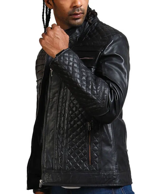 Diamond Quilted Skull Leather Jacket