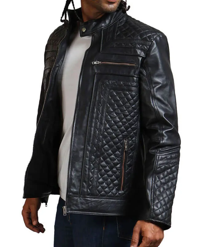 Diamond Quilted Skull Leather Jacket