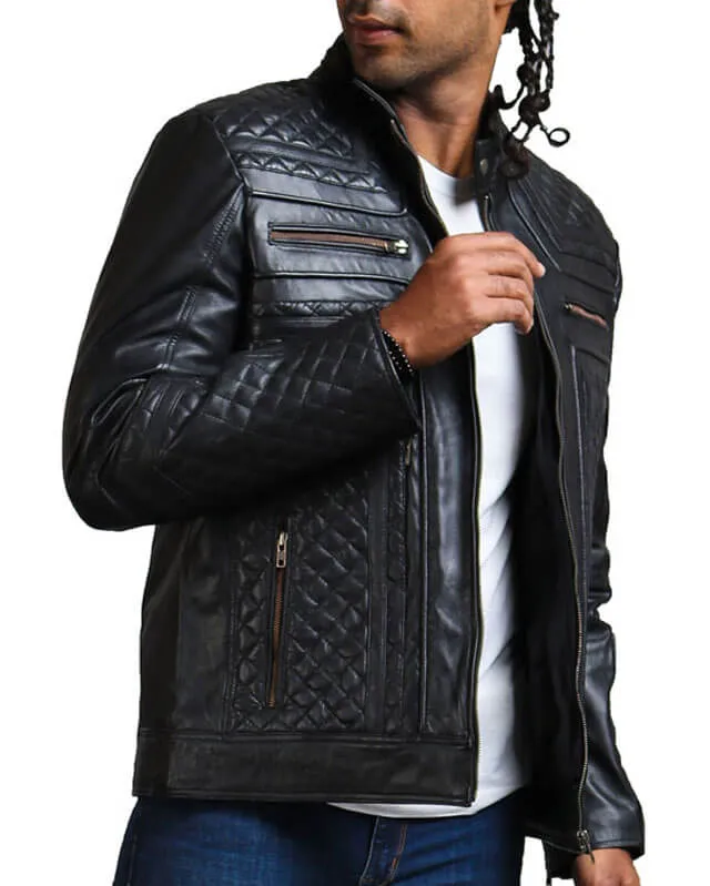Diamond Quilted Skull Leather Jacket