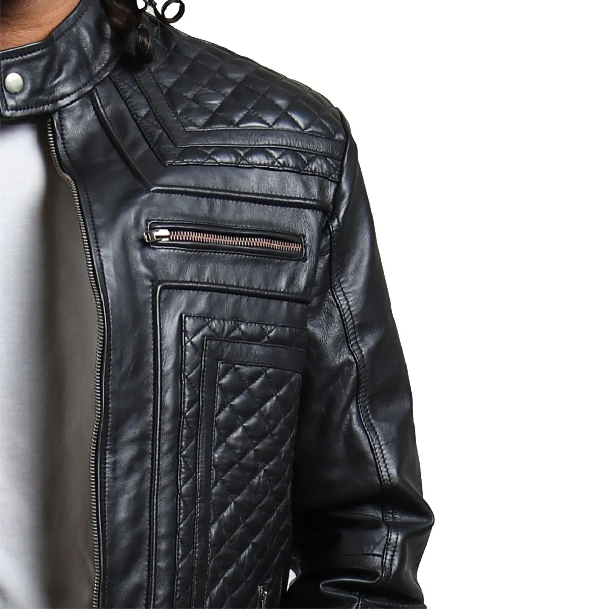 Diamond Quilted Skull Leather Jacket
