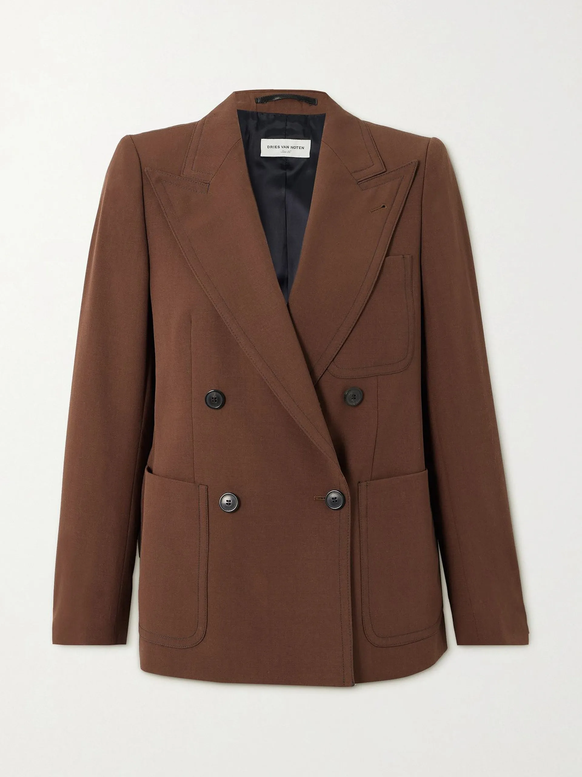 Double-breasted topstitched wool blazer