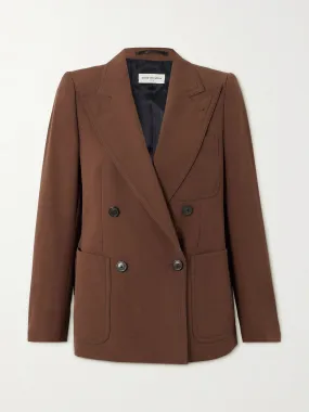 Double-breasted topstitched wool blazer