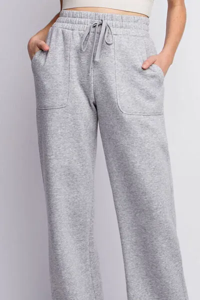 Drawstring Straight Leg Sweatpants in Heather Grey