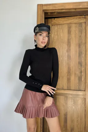 ELS Turtleneck and Cable Knit Sweater - Black - Guadalupe