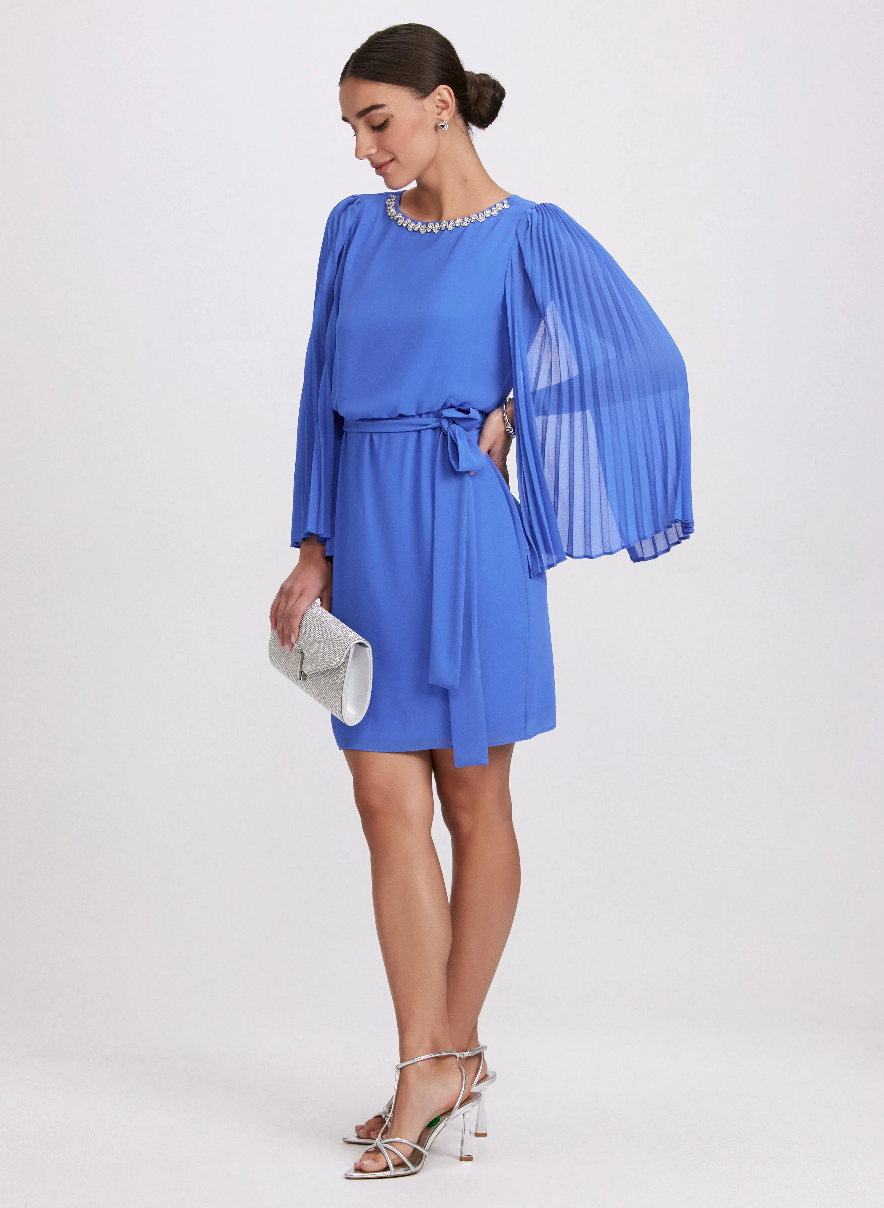 Embellished Cape Sleeve Dress