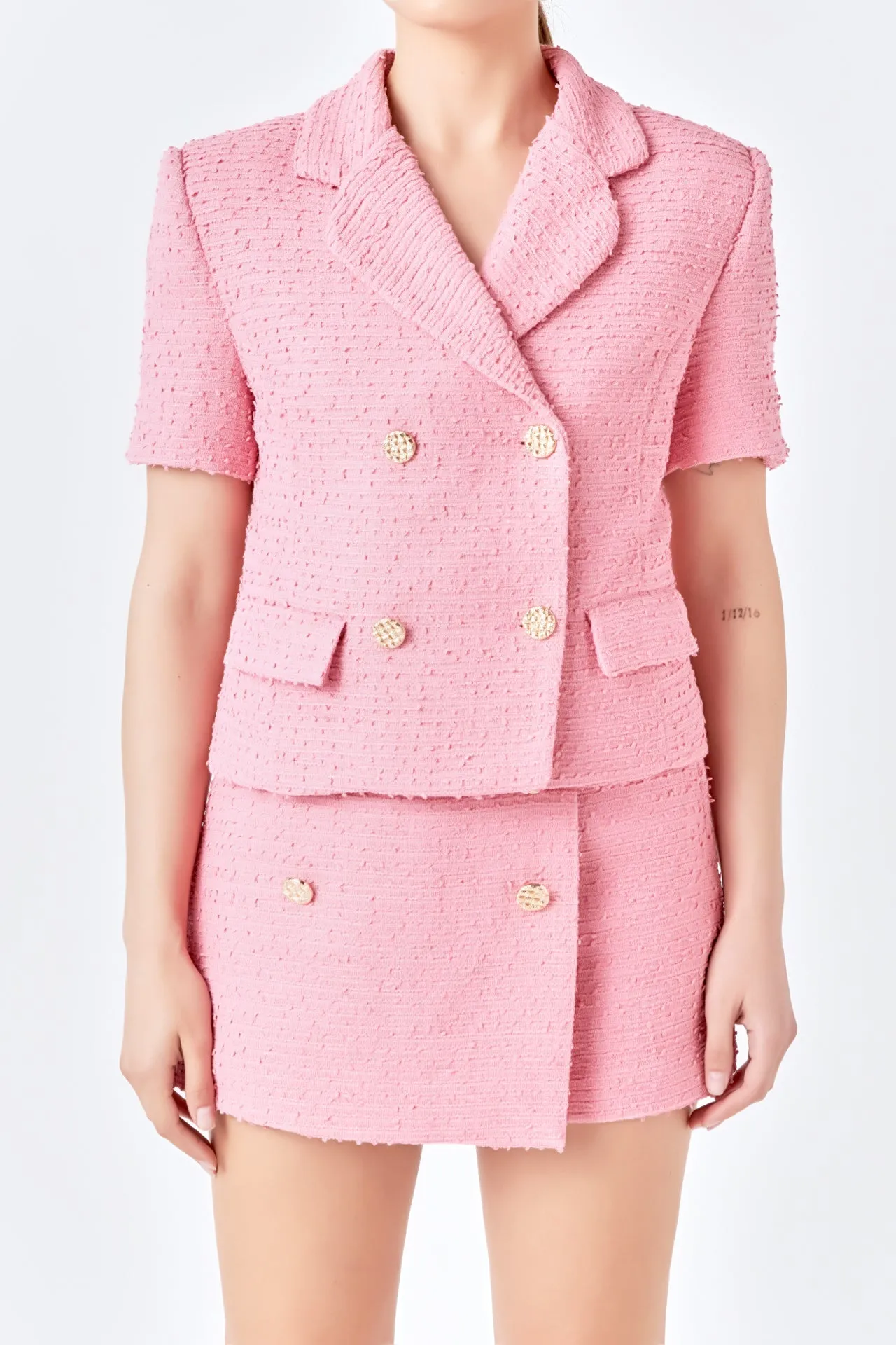 Endless Rose - Tweed Double Breast Short Sleeve Blazer