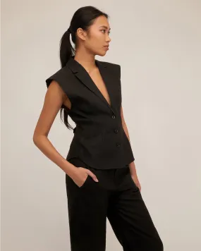 Enzo Linen Open Back Vest in Black