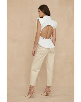 Enzo Linen Open Back Vest in White