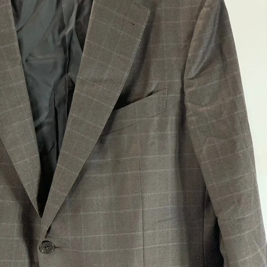ERMENEGILDO ZEGNA Men's Brown Windowpane Trofeo Wool Two-Button Blazer SZ 52R