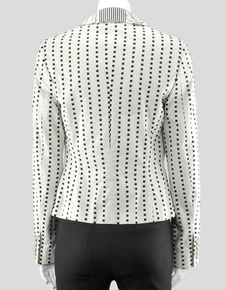 Etro Women's Ivory And Black Light Light Weight Blazer Featuring Abstract Print At Collar Two Front Pockets With Two Button Closure 42 It