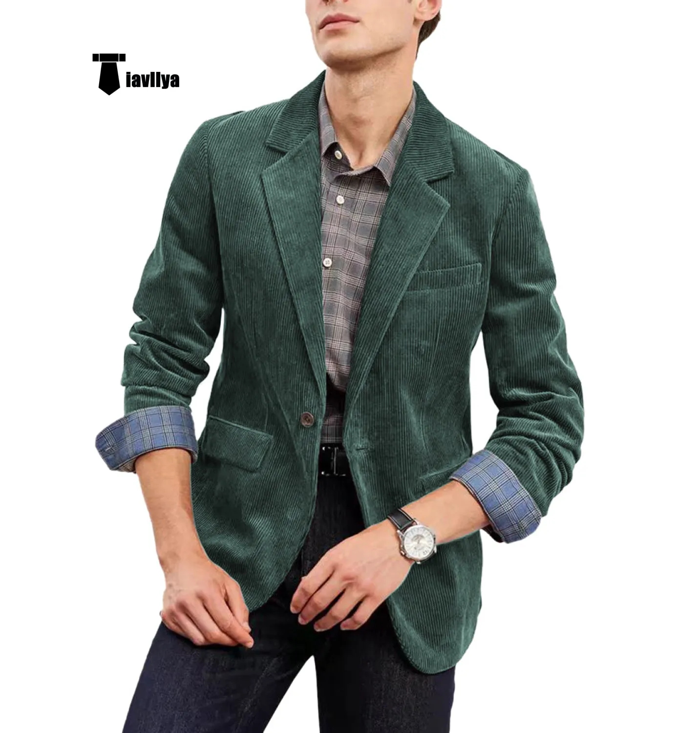 Fashion Men's Corduroy Suit Retro Slim Fit Notch Lapel Sports Jacket