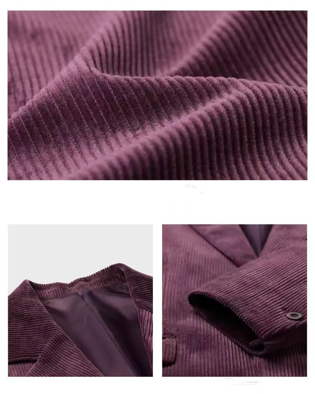 Fashion Men's Corduroy Suit Retro Slim Fit Notch Lapel Sports Jacket