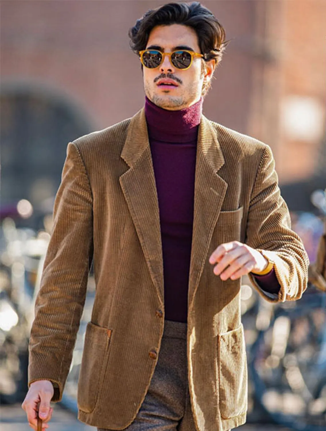 Fashion Men's Corduroy Suit Retro Slim Fit Notch Lapel Sports Jacket