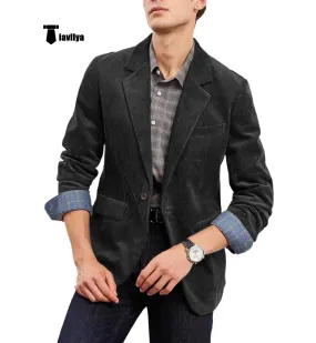 Fashion Men's Corduroy Suit Retro Slim Fit Notch Lapel Sports Jacket