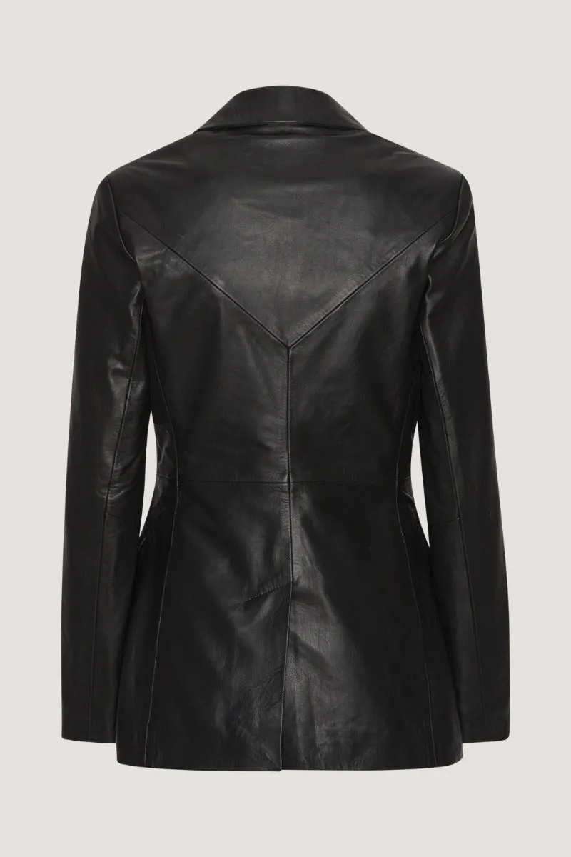 Fitted Leather Blazer - Black