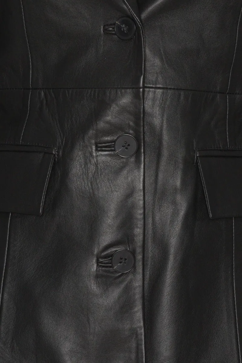 Fitted Leather Blazer - Black