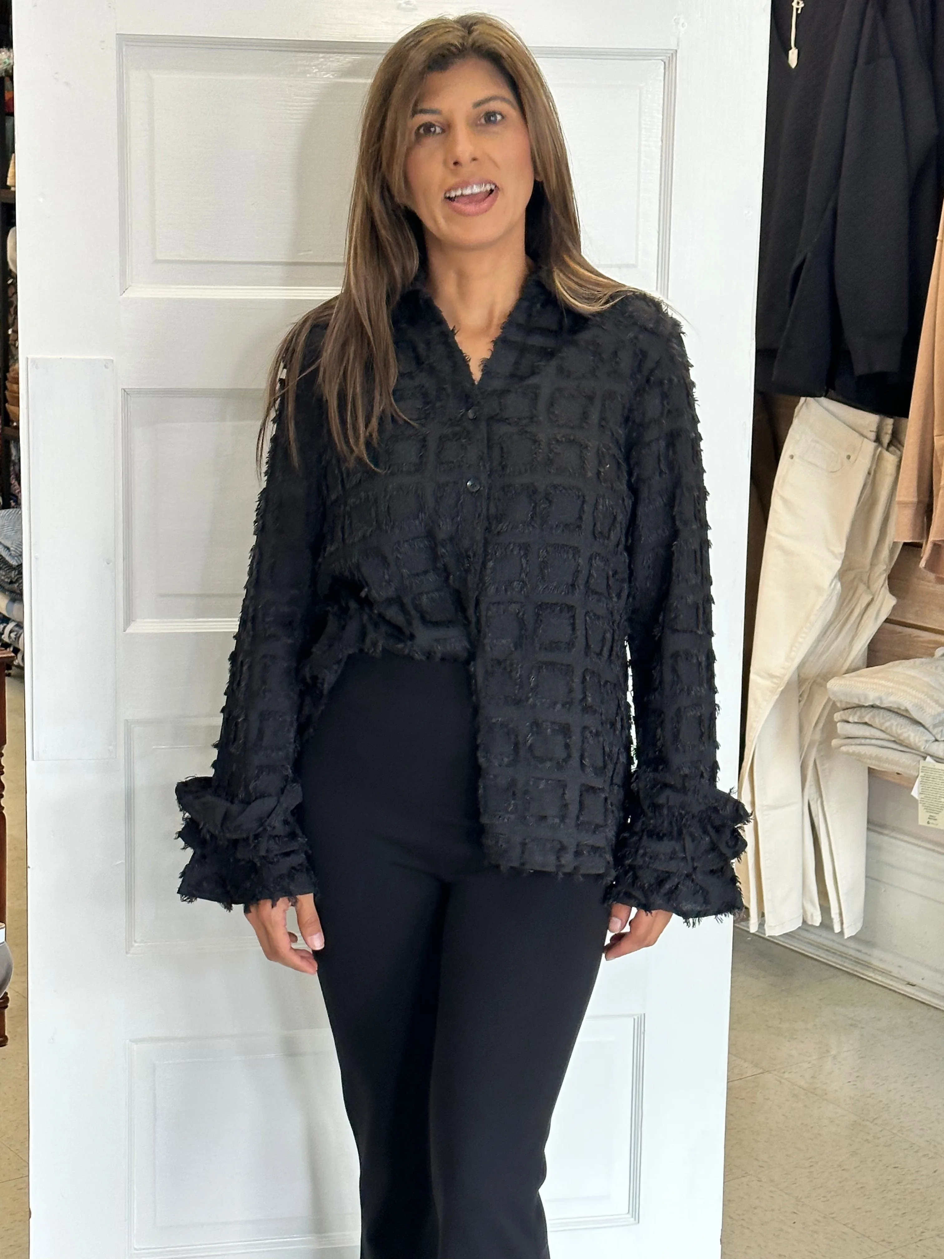 Fringed Black Party Top