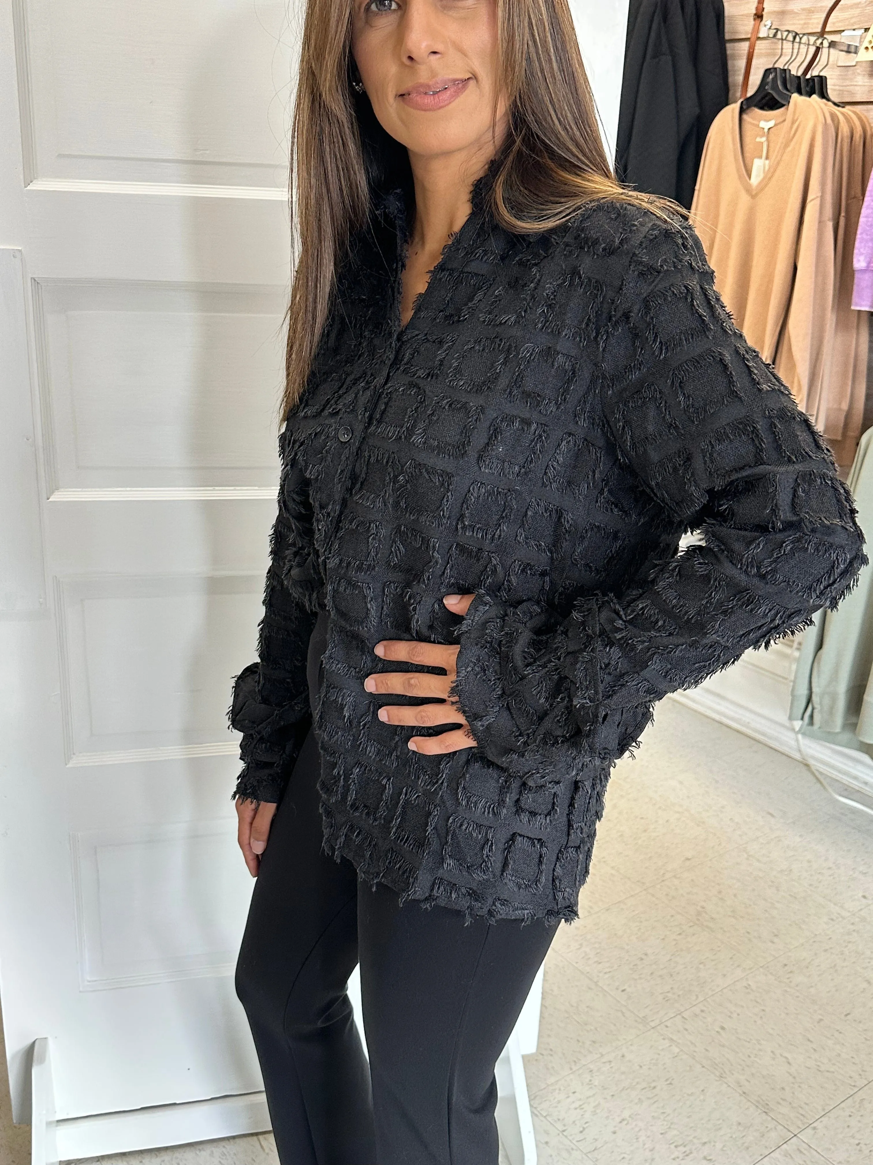 Fringed Black Party Top
